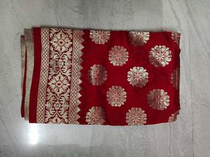 Red Banarasi Silk Dupatta with Gold Motifs