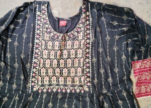 Black Golden Printed Anarkali Kurta