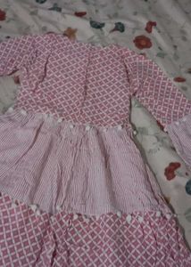 Pink Patterned Tiered Dress