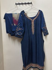 Embroidered Blue Kurta Set (pant and shall)