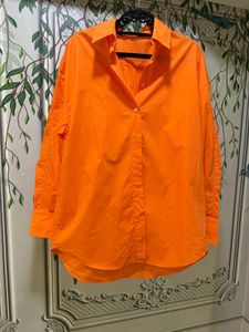 Vibrant Orange Oversized Button-Up Shirt
