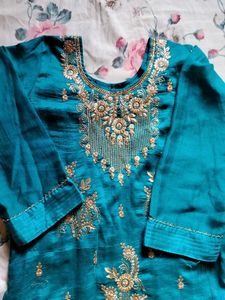 Seagreen Embellished Kurta Set with Dupatta
