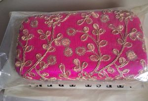 Vibrant Pink Embroidered Clutch Bag