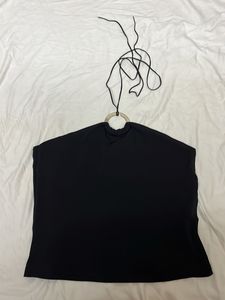 Black Halter Top with Ring Detail