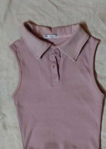 Sleeveless Collared Polo Top