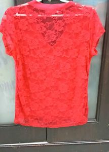 Chic Red Lace V-Neck Top