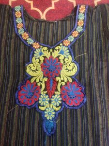Elegant Striped Kurta Set with Vibrant Neckline