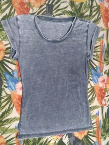 Blue T-Shirt with Cuffed Sleeves