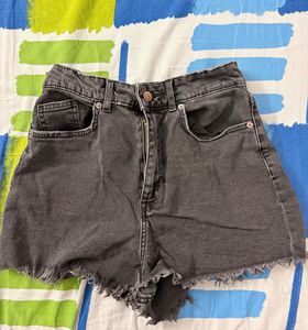 Washed Black Denim Shorts