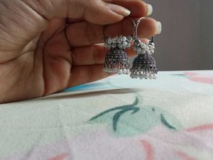 Oxidized Jhumka Earrings with Pearls