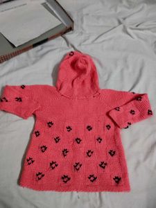[unisex]Handmade Adorable Pink Hooded Knit Sweater