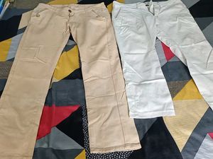 Chic Beige & Off-White Trousers (2 Pairs)