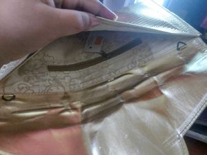 Beautiful golden Clutch with a bronze buckle