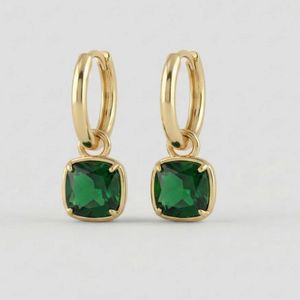 Gold Square Emerald Dangle Earrings Anti-tarnish