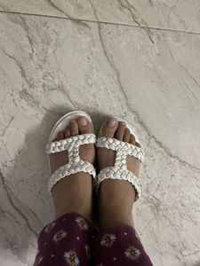 Cogner White Braided Sandals