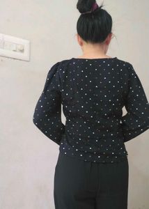 Chic Polka Dot Square Neck Blouse