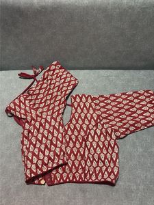 Red &amp; White Block Print Blouse