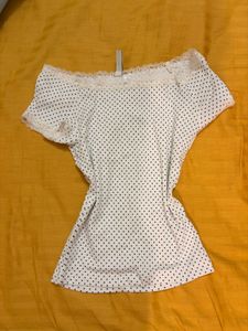 White Polka Dot Off-Shoulder Top