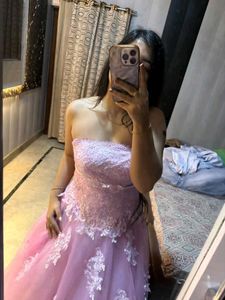 Elegant Pink Lace Ball Gown