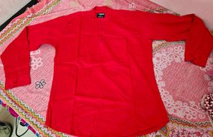 Men's Festive Red Mandarin Collar Kurta Shirt