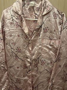 Satin Pajama Top with Cherry Blossom Print