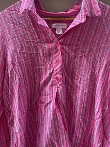 Chic Pink Striped Button-Up Top