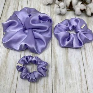 Set Of 3 L,M,S Lavender Silk Scrunchie Se