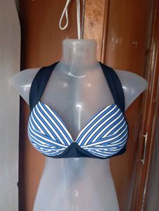 Blue & White Striped Halter Bikini Top
