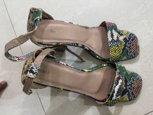 Chic Snake Print Block Heel Sandals
