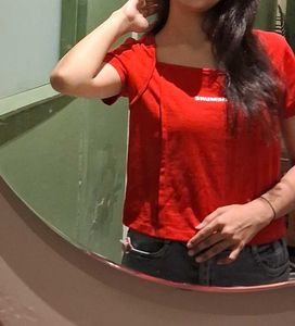 Red Square Neck Casual Top