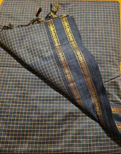 Grey Checked Arani Silk Saree with Tassels