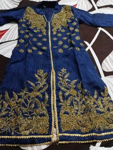 Embroidered Blue & Gold Kurti With Dupatta