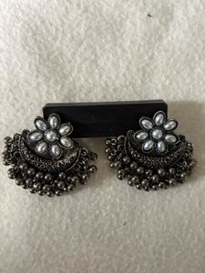Oxidised Jhumka Earrings with Pearls