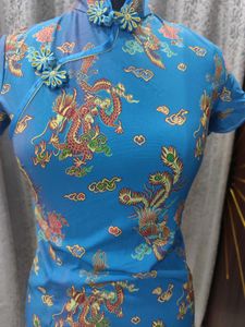 Blue Dragon Print Cheongsam Dress