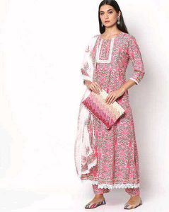 3 pics Pink Floral Print Kurta set