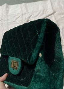 Emerald Green Velvet Shoulder Bag