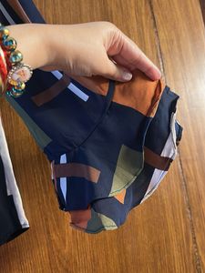 Abstract Print Tie Neck Blouse