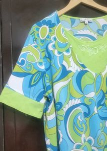 Green & Blue Printed Top For Woman 46 Bust