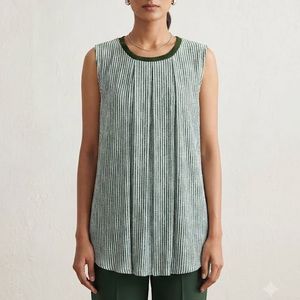 Green Striped Sleeveless Tunic Top