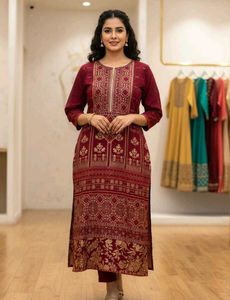 🆕W Maroon Kurta Set with Gold Print