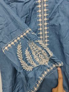 Denim Embroidered Top