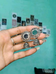 Oxidized Mirror Jhumka Earrings