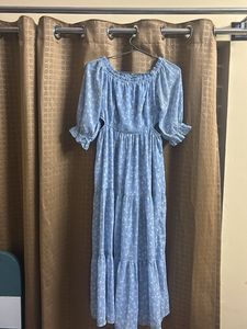 Light Blue Floral Tiered Maxi Dress