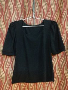 Chic Black Puff Sleeve Square Neck Top