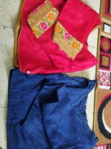 Vibrant Pink Blouse with Blue Sleeves