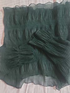 Flowy Smocked Teal Top- Sheer Top