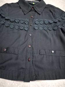 Elegant Black Lace Trimmed Blouse