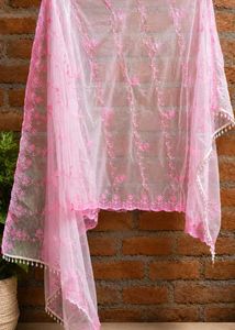 Pink Embroidered organza Dupatta