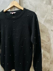 Chic Embellished Black Sweater