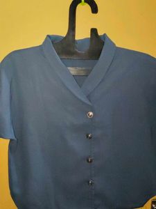 Stylish Blue Button-Down Top